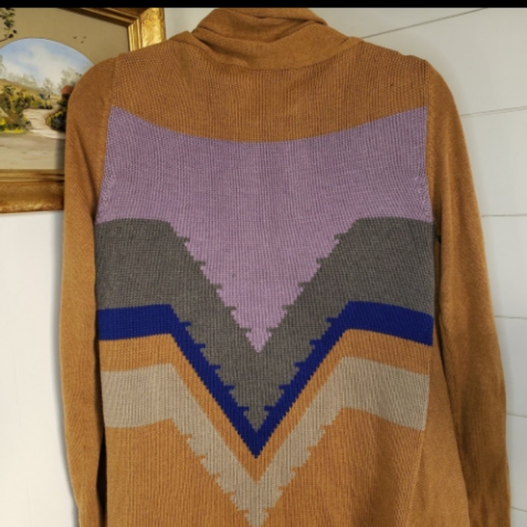 Anthropologie Sweater Brown Purple Open front waterfall - Picture 3 of 5
